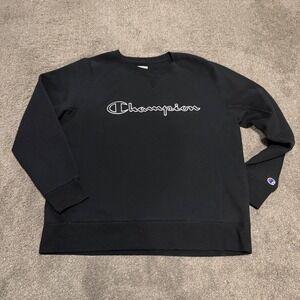 Champion Mens Black Classic Logo Raglan Crewneck Sweatshirt XL